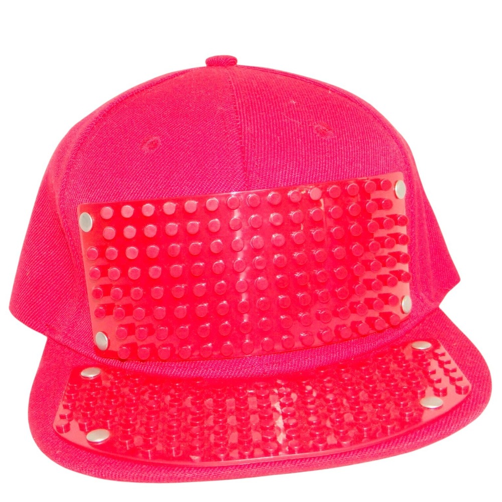 Red Snapback Baseball Cap with Toy Bricks Platform to‎ Build on and Customize